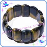 Sold Out Natural Golden Blue Tiger Eye Crystal Quartz Large Elastic Kindle Bracelet, Size L-Spirit Healing & Match Garments